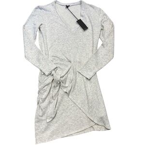 Monrow Dress Supersoft Long Sleeve VNeck Wrap Close French Terry Revolve Gray XS